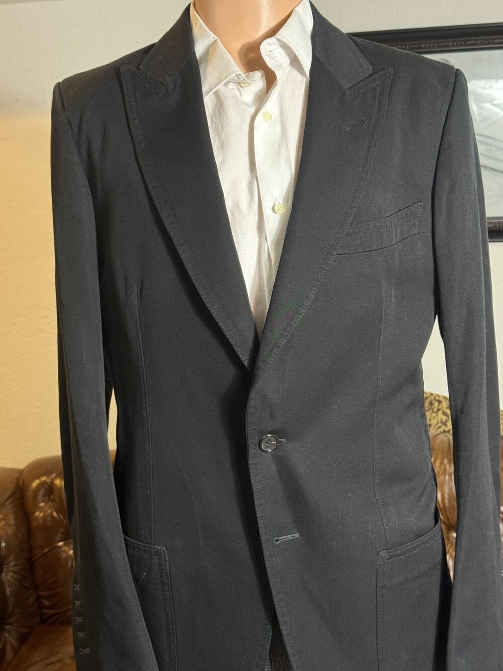 Tom Ford Black Sport Jacket Blazer Suit cotton Peak Lapel 48IT 38R US Men's